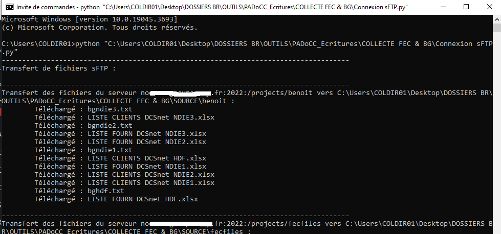 Exécution Connexion sFTP.py dans CMD