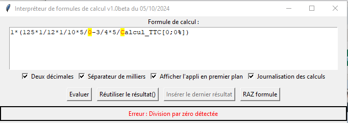 Interpréteur formules Division par zéro